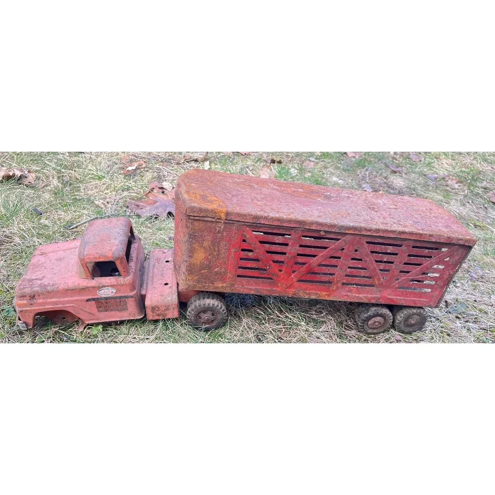 Vintage Structo Pressed Steel Semi Truck & Livestock Trailer 1950s Rustic Farm